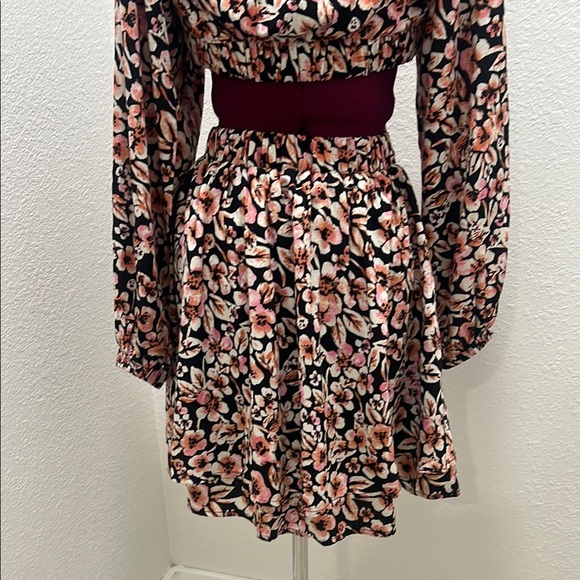 Free people - Jael Floral Black & Pink Long Sleeve Mini Cutout Dress Women XS - Picture 9 of 10
